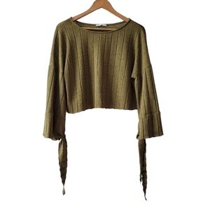 ☀️Zara Olive Green Cropped Tie Sleeve Sweater